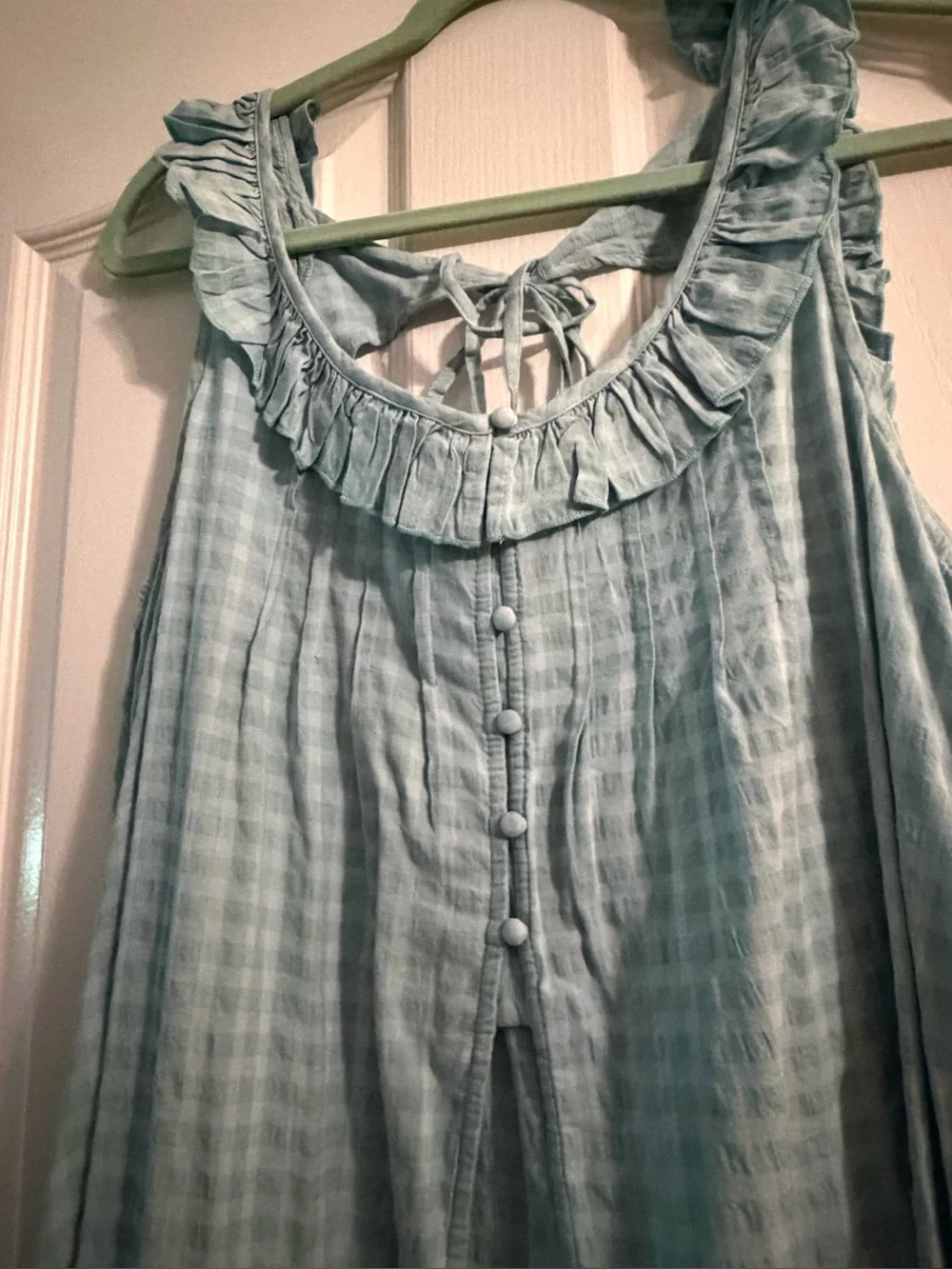 Anthropologie Set- Light Blue Gingham Maxi Top with matching shorts